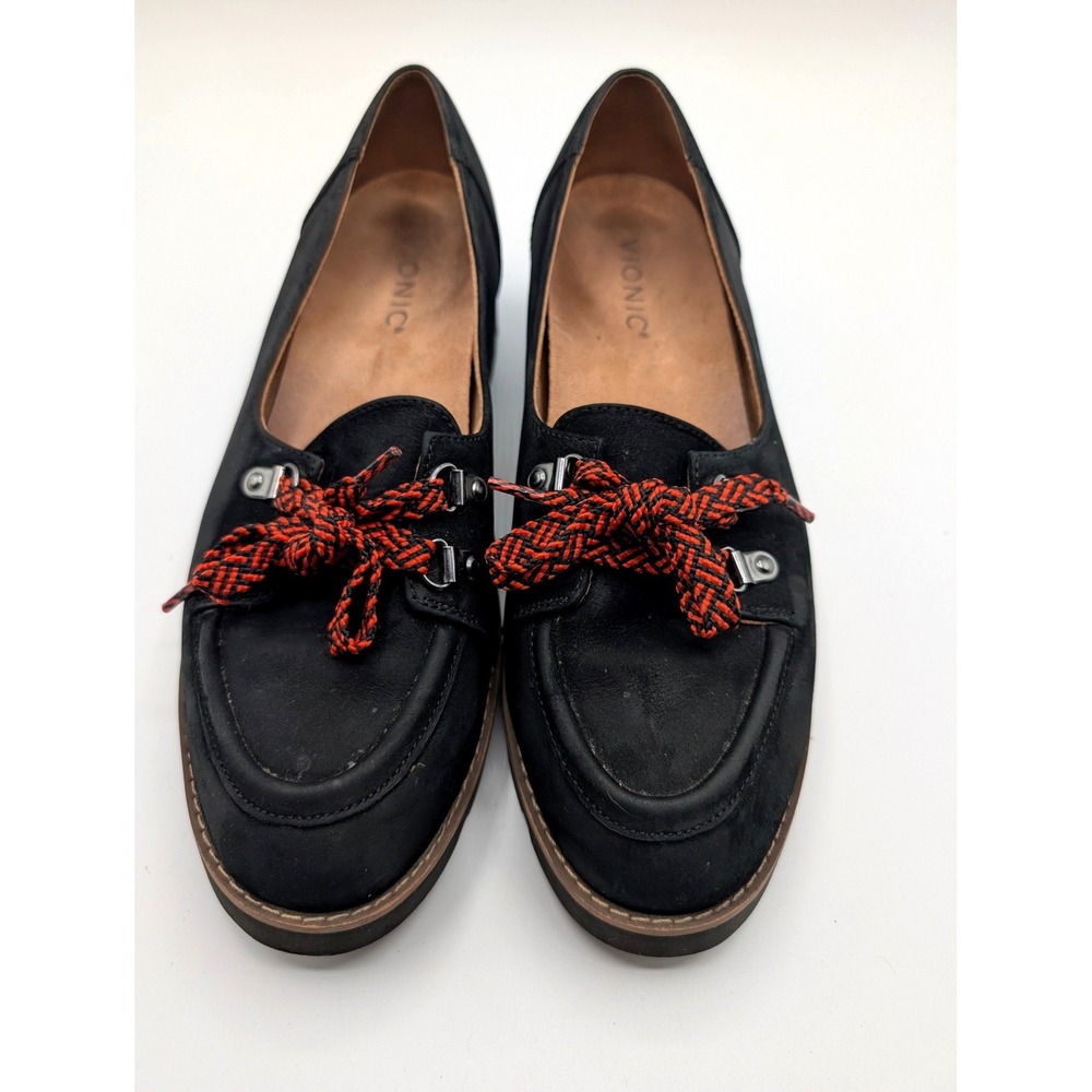 Vionic Teagan Black Nubuck Lug Sole Loafers Red Laces Womens 8 M AQ06-2021 - Picture 5 of 8
